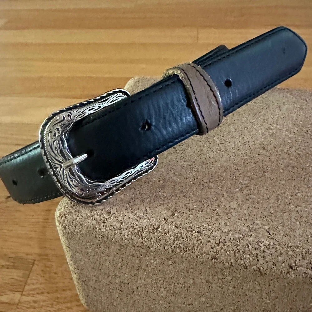 NWOT Western Cowboy Boys Leather Belt Black Brown Size 22